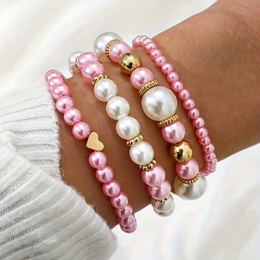 Elegant Heart Bracelet Set with Pearls