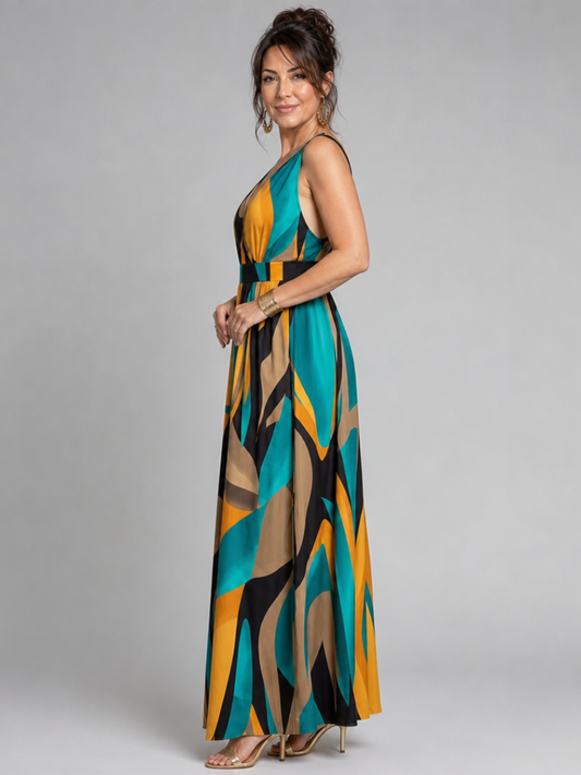 Zarela | Sleeveless Maxi Dress with Abstract Print