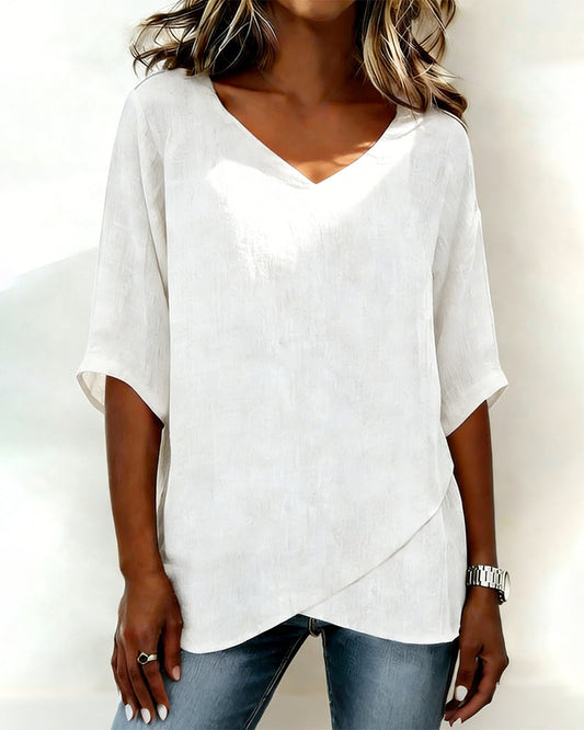 Alessandra | Blouse with Asymmetric Hem and V-Neck