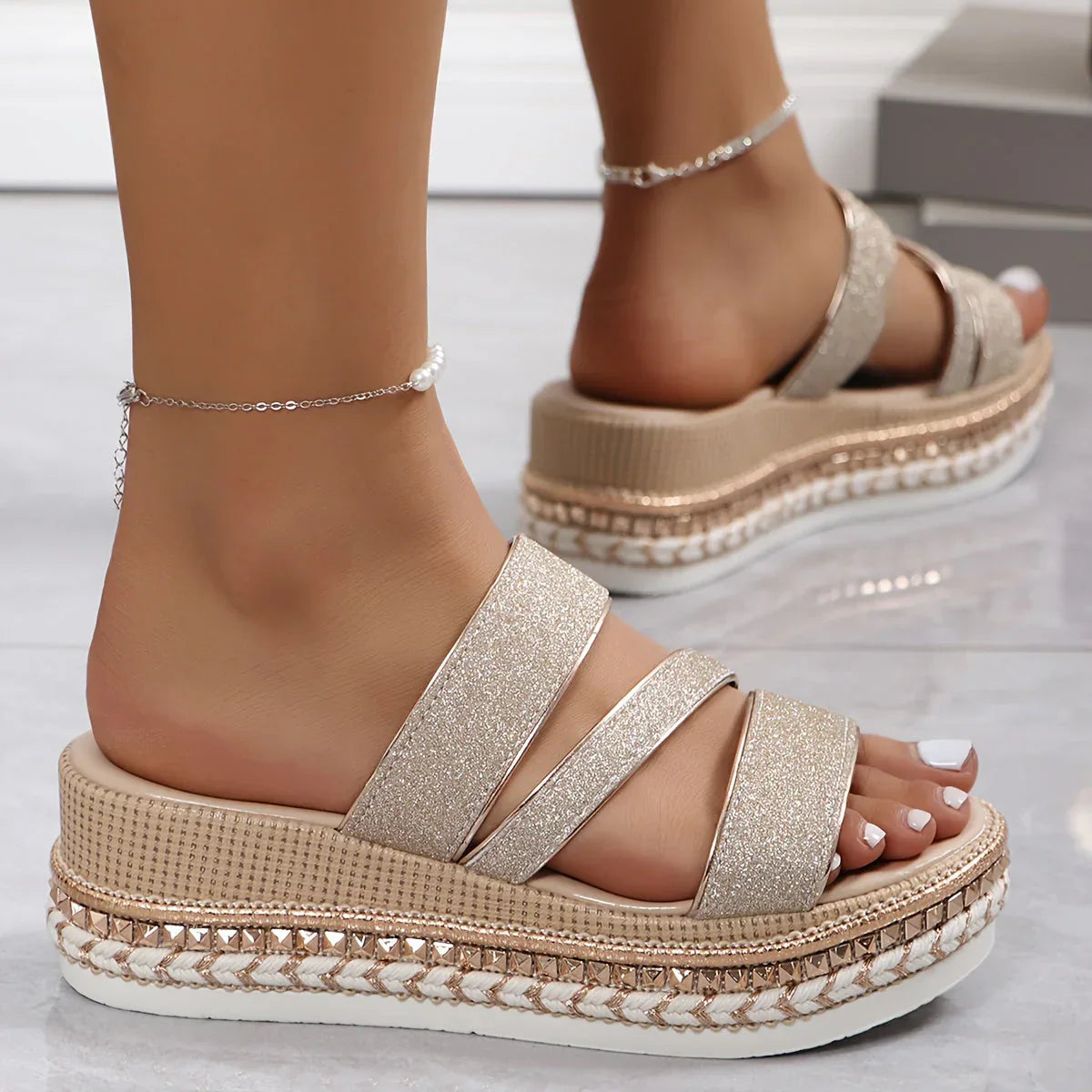 Sabela | Elegant Golden Wedge Sandals