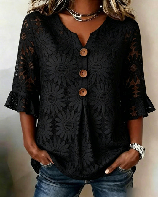 Lucia | Daisy Print Blouse with Ruffle Trim