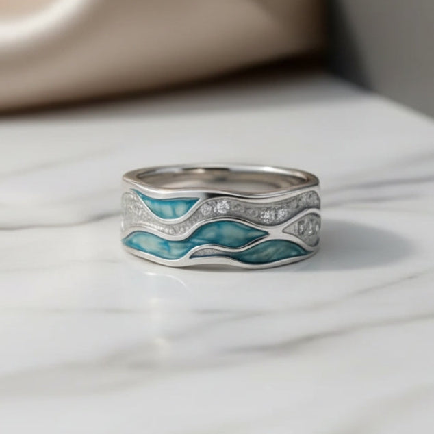 Silver Turquoise Wave Ring