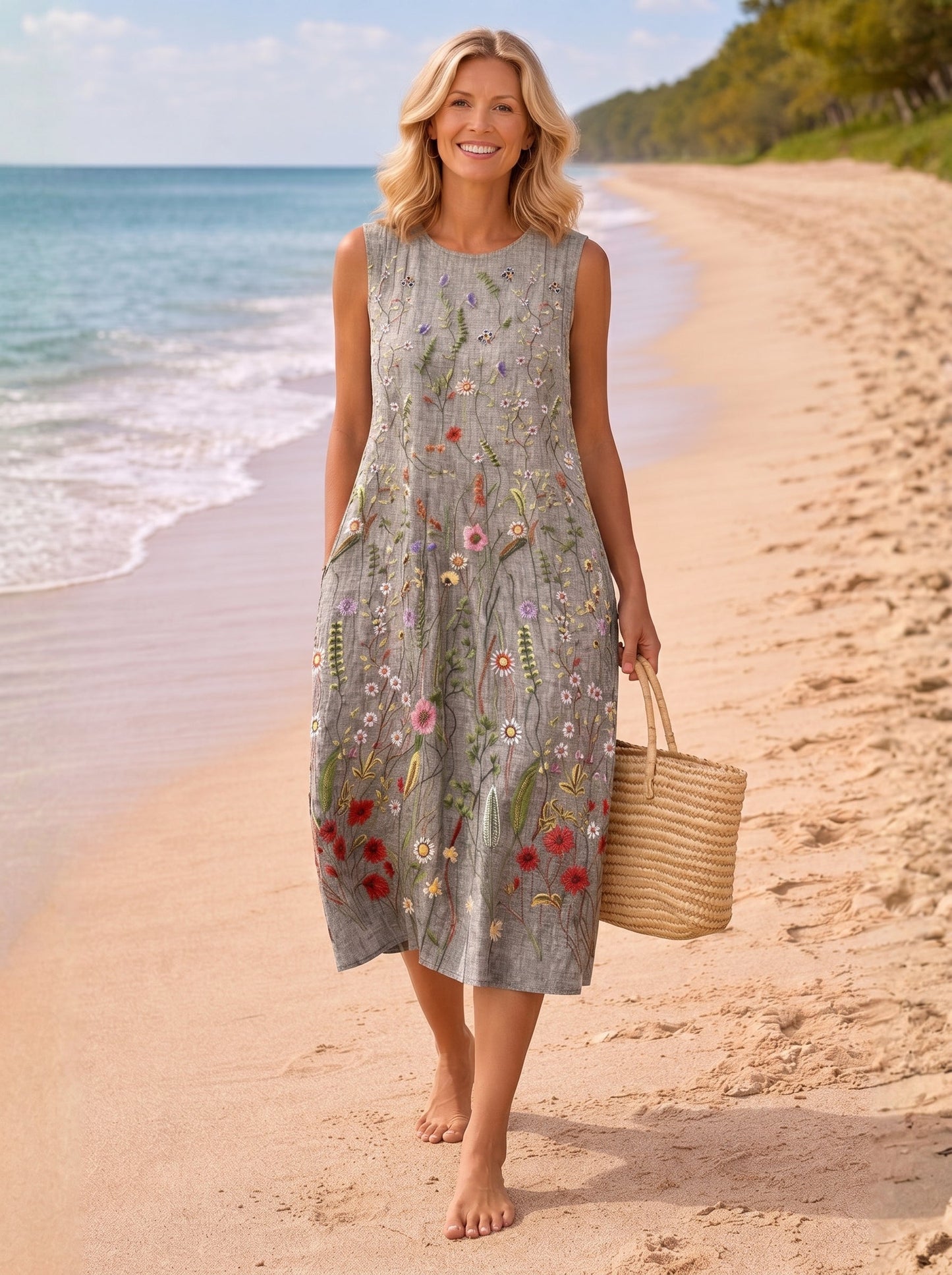 Annika | Vildblomma Grey Midi Dress