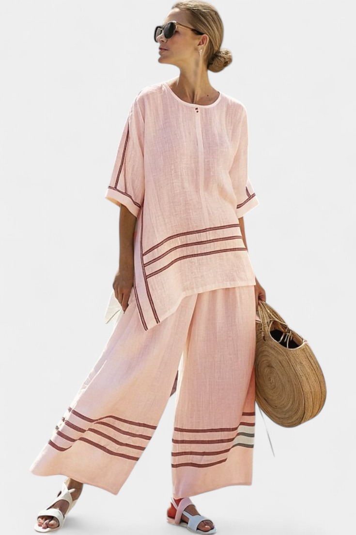 Vittorina | Sophisticated Asymmetric Striped Top and Bold Trousers Set