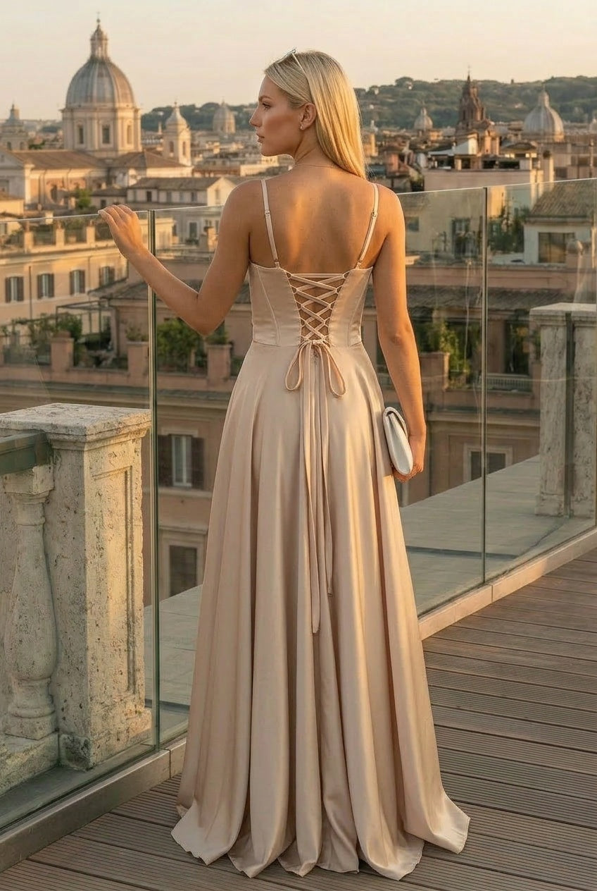 Champán | Vestido Largo Satinado