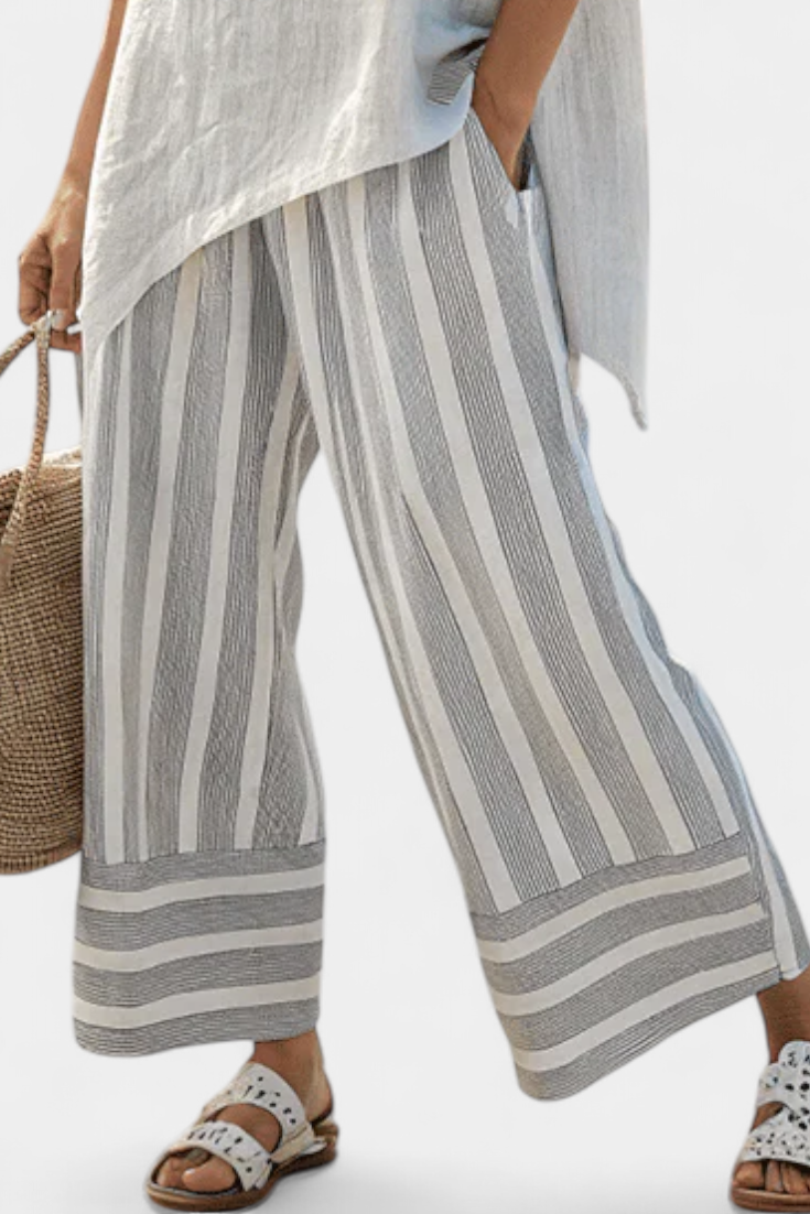 Fiorella | Elegant Asymmetric Blouse and Striped Trousers Set