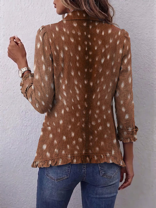Hélène | Bohemian Brown Animal Print Jacket with Ruffle Trim