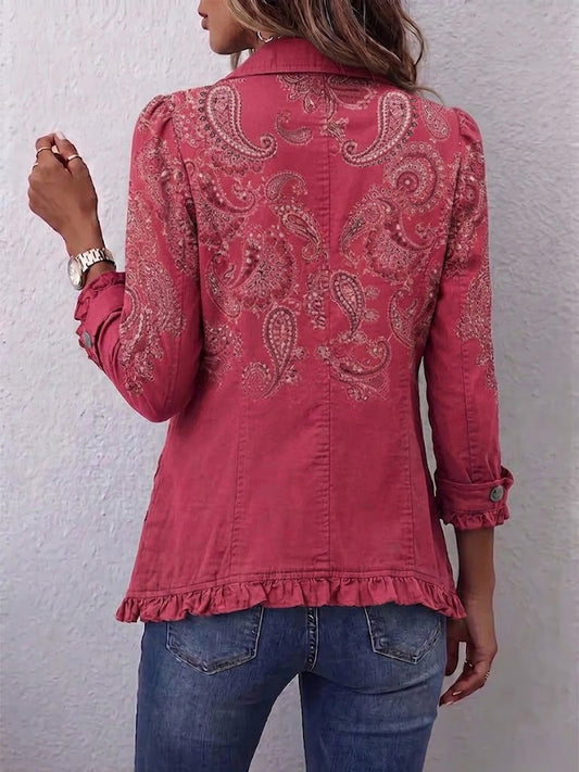Iseult | Vintage Paisley Jacket in Antique Pink with Ruffle Trim