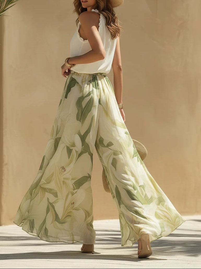 Lily Print Sleeveless Top and Pants Set