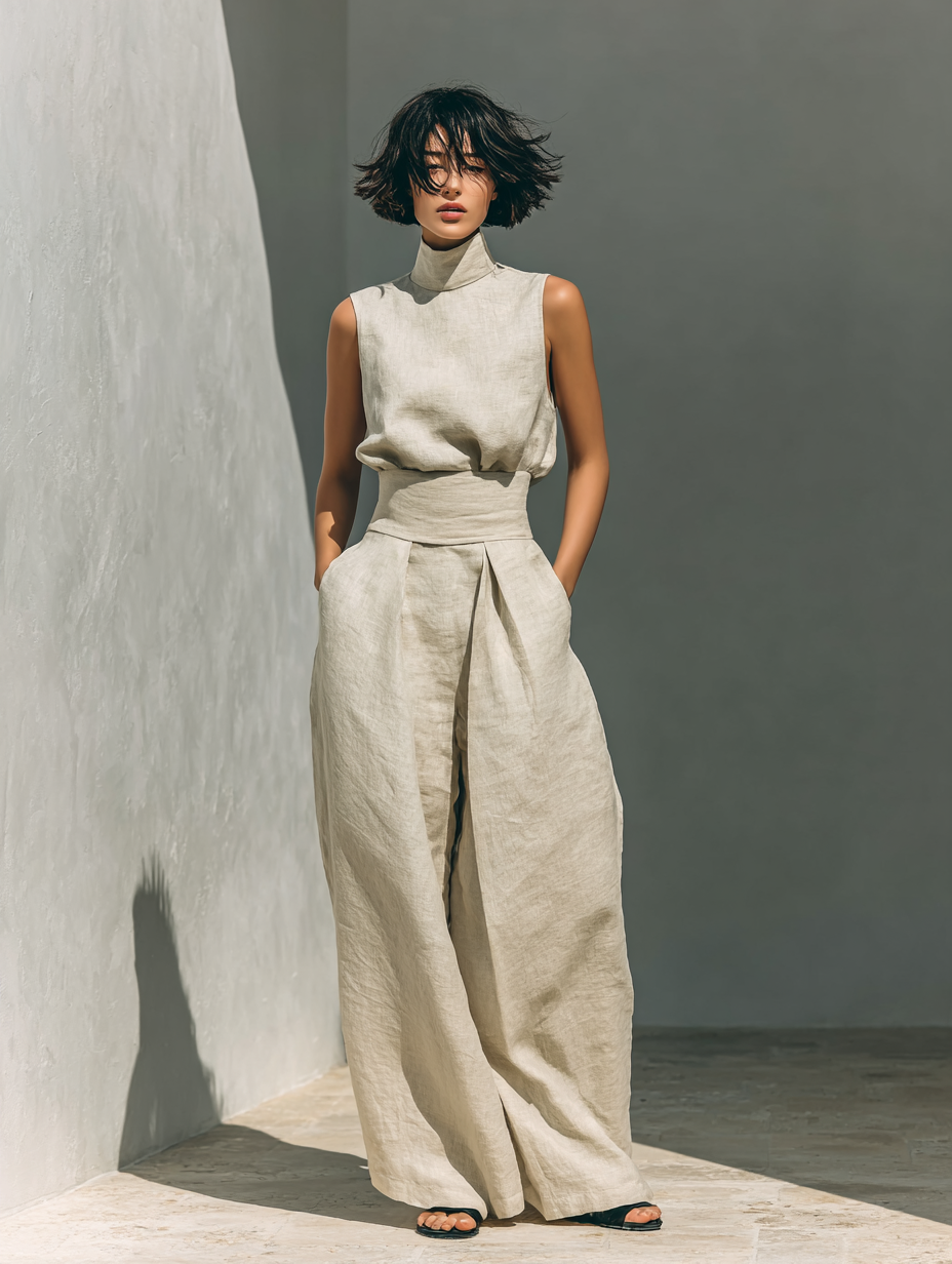 Marieta | Minimalist Tank Top and Wide-Leg Trousers Set