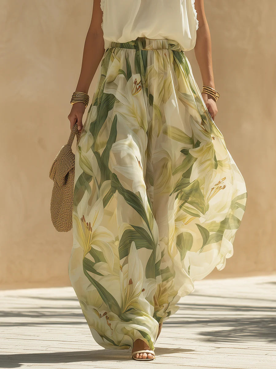 Lily Print Sleeveless Top and Pants Set