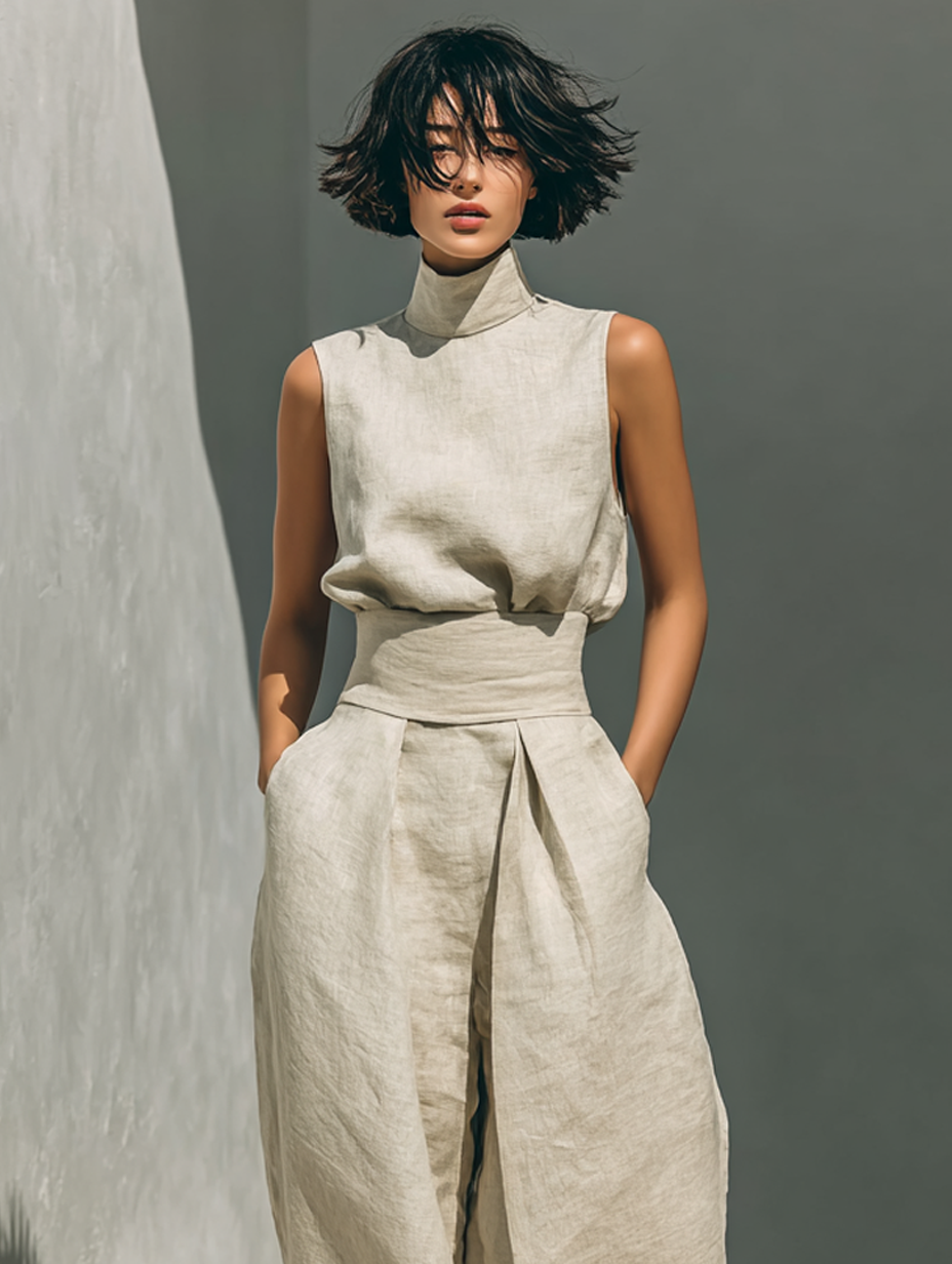 Marieta | Minimalist Tank Top and Wide-Leg Trousers Set