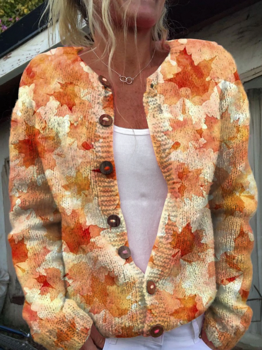Delfina | Vintage Maple Leaf Knit Cardigan