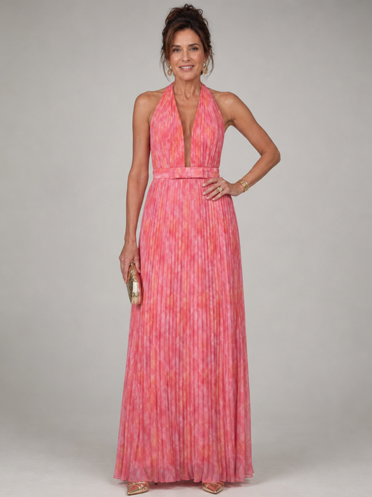Rosel | Halter Maxi Dress with Pleated Skirt
