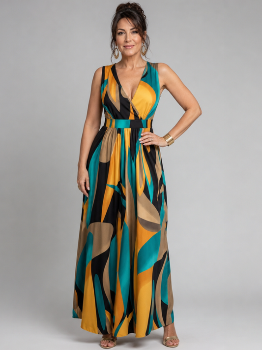 Zarela | Sleeveless Maxi Dress with Abstract Print