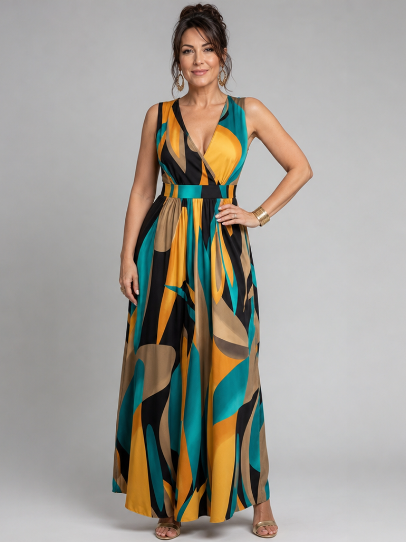 Zarela | Sleeveless Maxi Dress with Abstract Print
