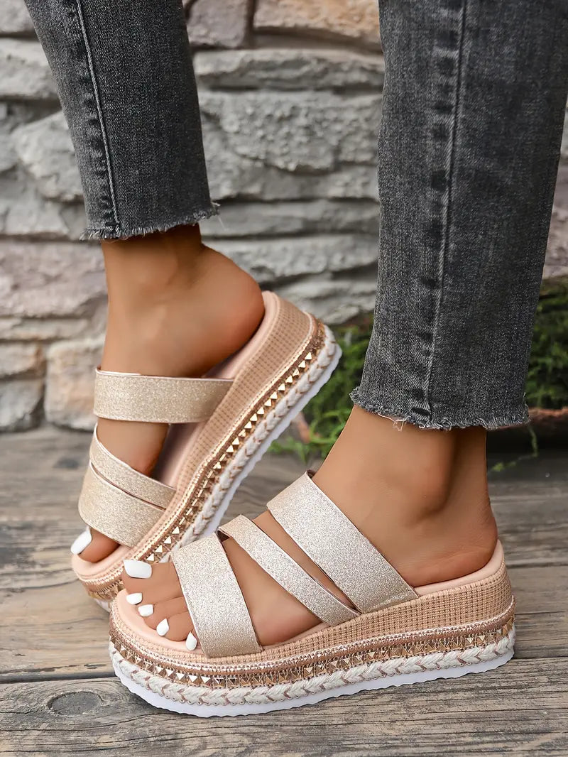 Sabela | Elegant Golden Wedge Sandals