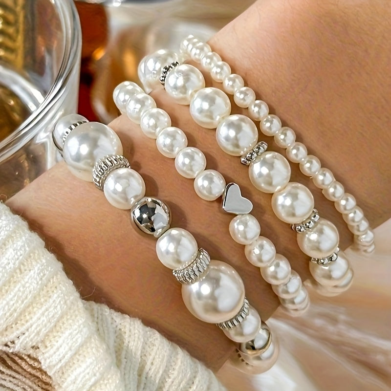 Elegant Heart Bracelet Set with Pearls