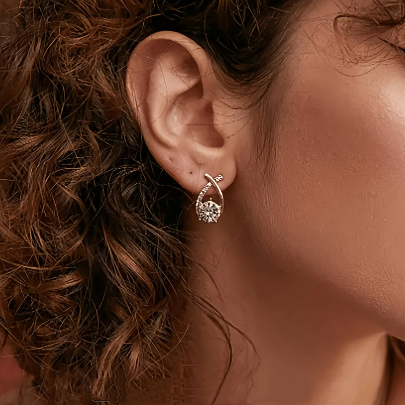 Gold Cross Stud Earrings with Zircons