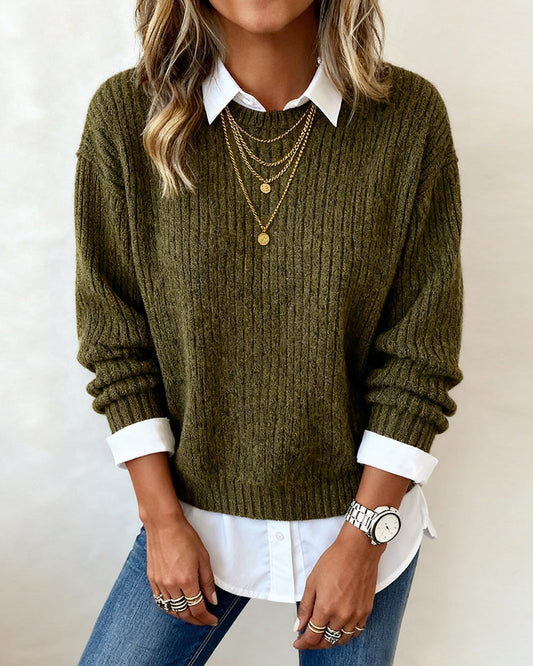 Jumper With Collar And Patchwork Design