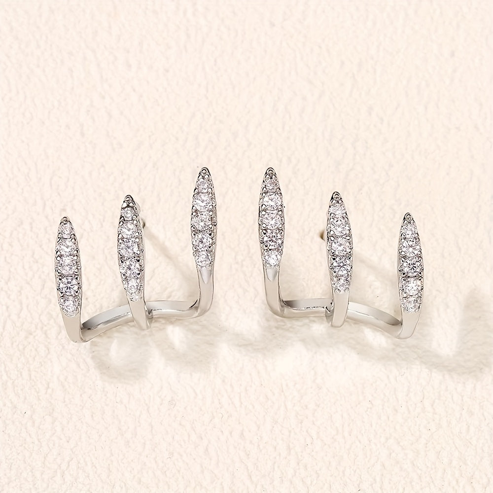Elegant Three-Prong Rhinestone Earrings