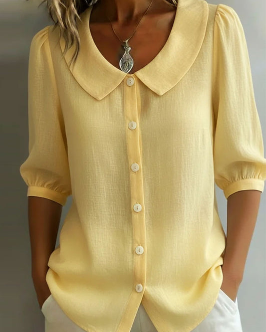 Emma | Cotton Shirt with Mid-Length Sleeves and Peter Pan Collar