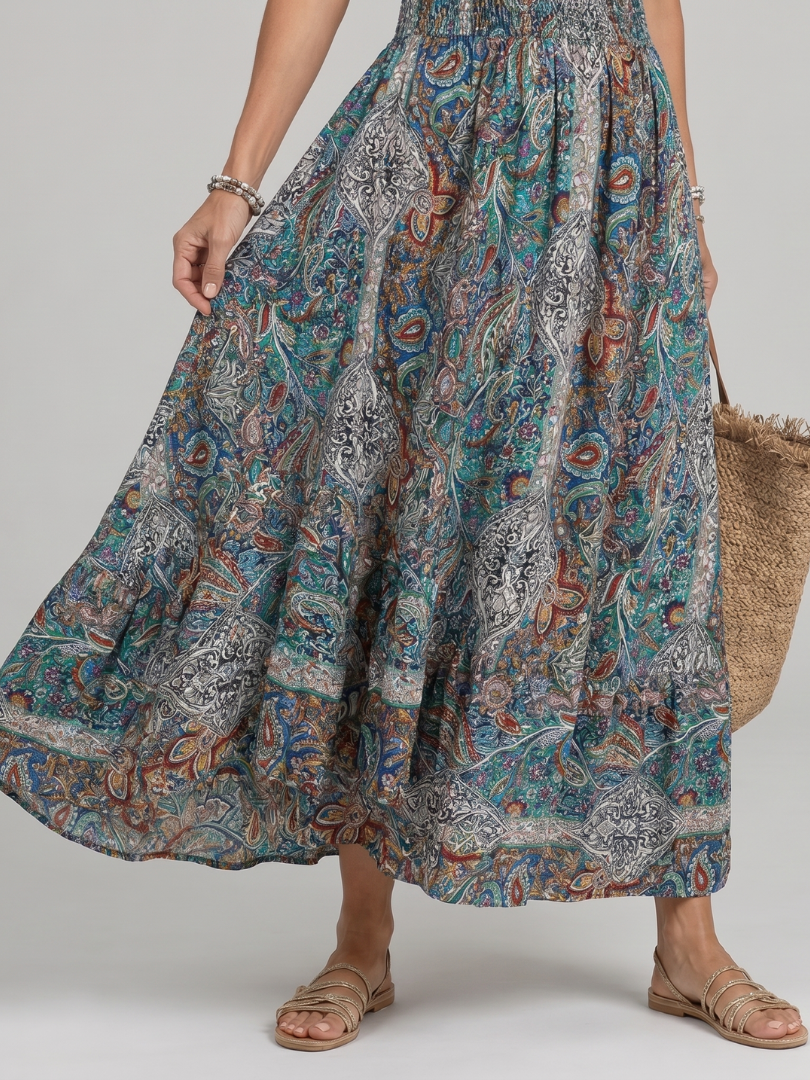 Marisela | Sleeveless Midi Dress with Paisley Print