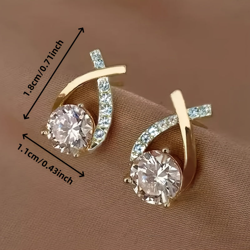Gold Cross Stud Earrings with Zircons
