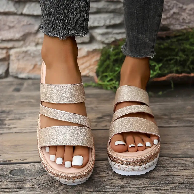 Sabela | Elegant Golden Wedge Sandals