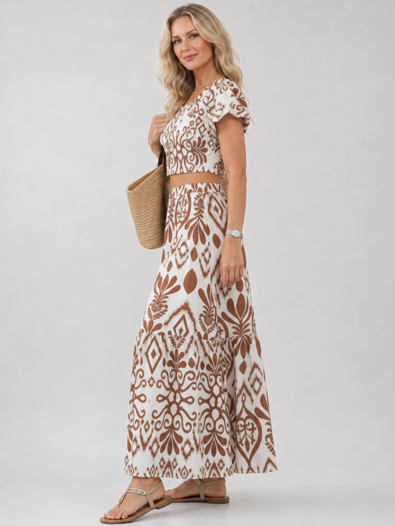 Numan | Puff Sleeve Midi Dress with Flared Skirt