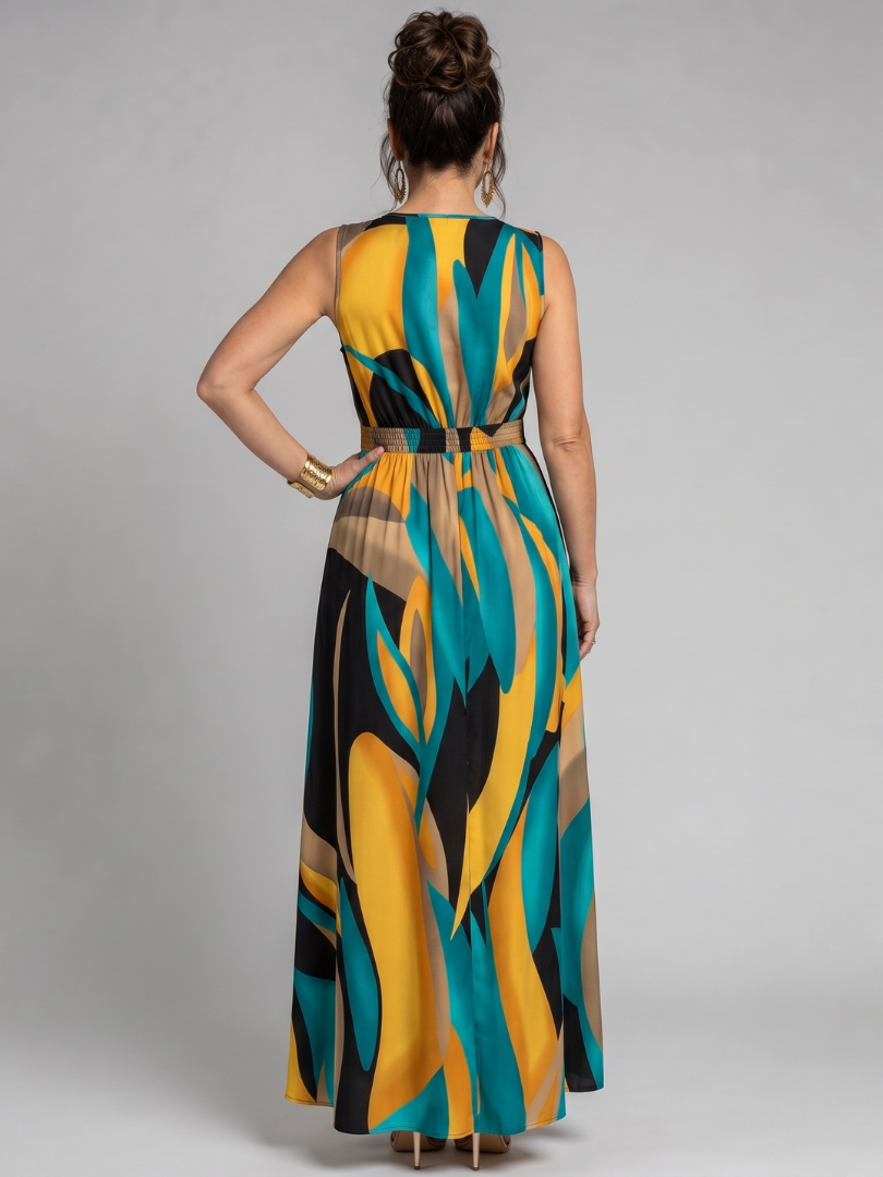 Zarela | Sleeveless Maxi Dress with Abstract Print