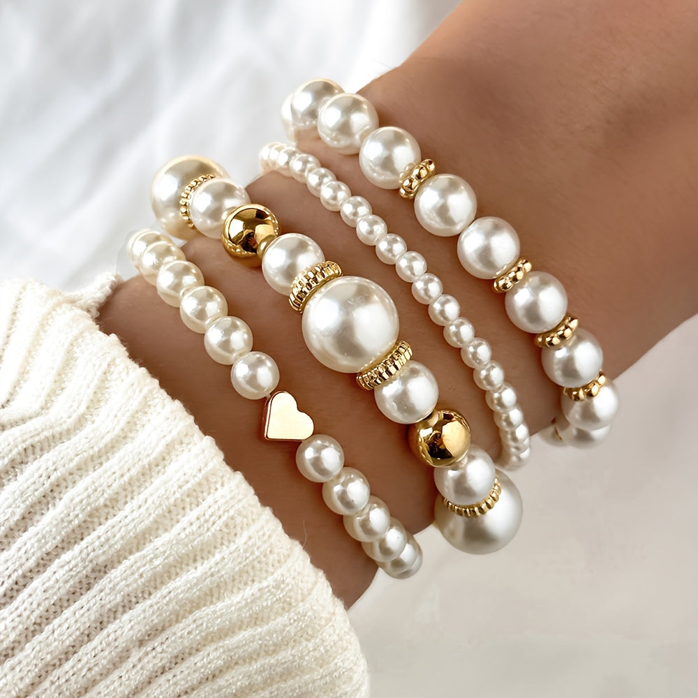 Elegant Heart Bracelet Set with Pearls
