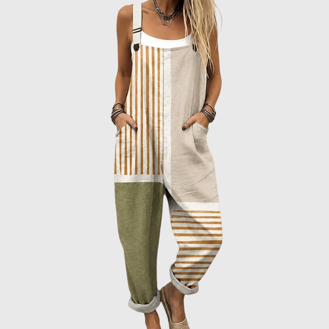 Khaki Stripes | Comfortable Printed Jumpsuit