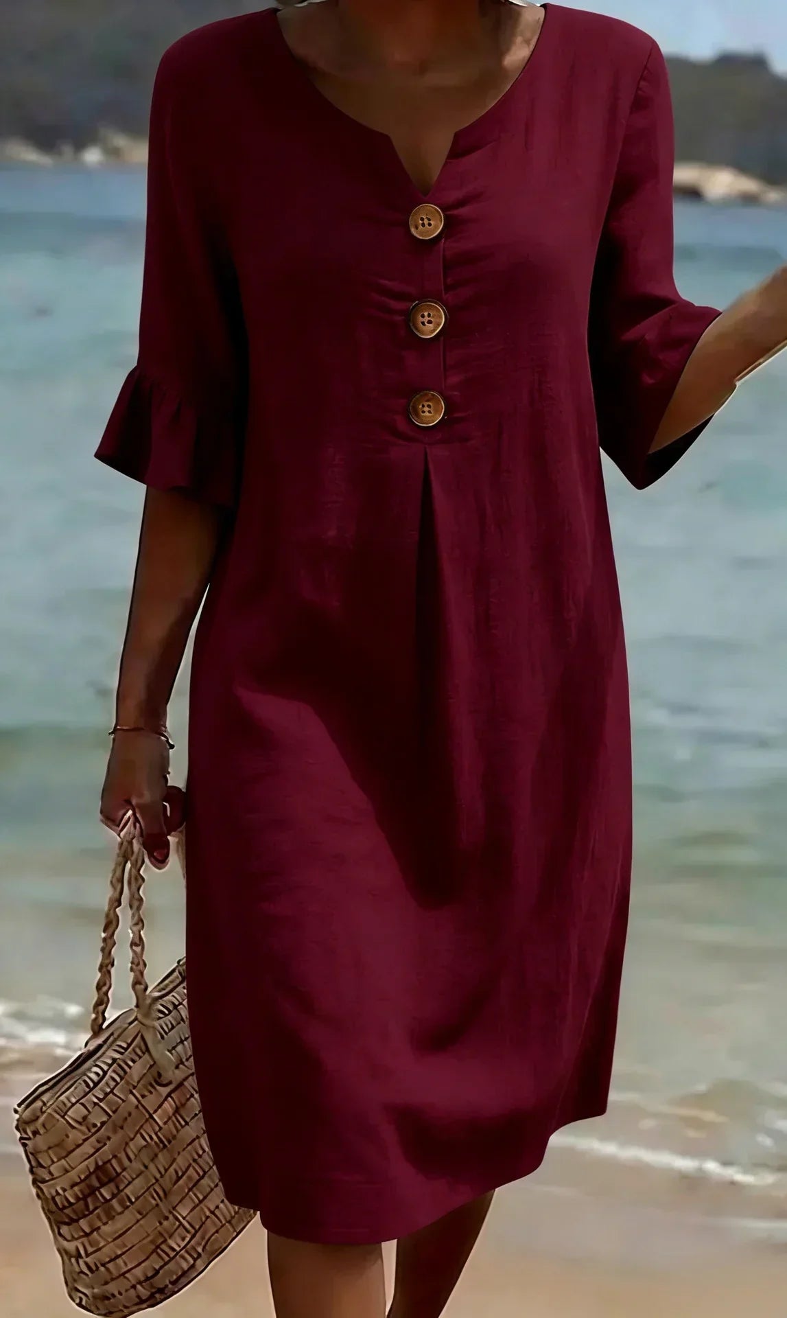 Vanesa | Linen Dress with Puffy Sleeves and Buttons