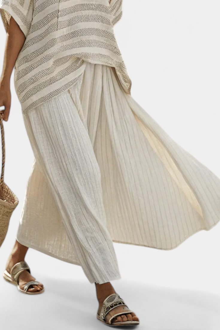 Graziella | Striped Bamboo Top and Flowy Linen Trousers Set