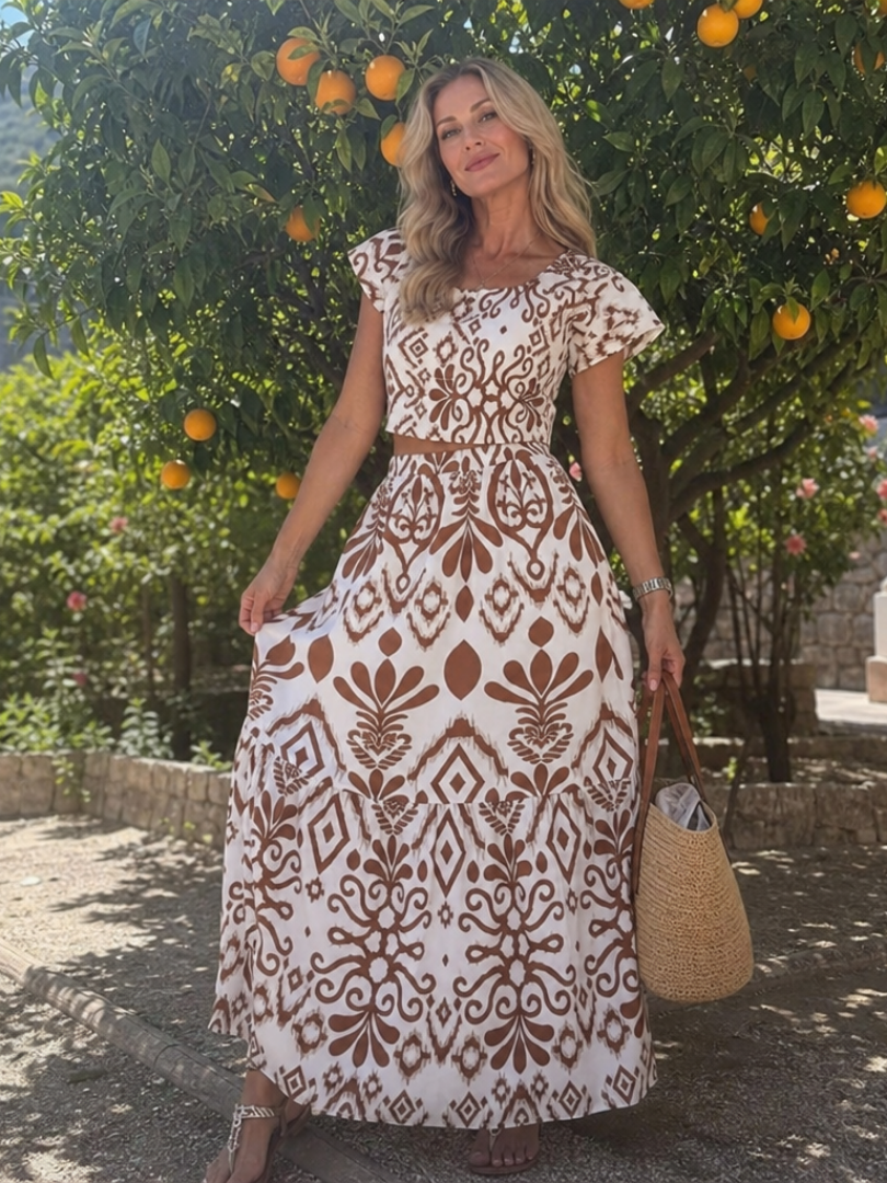 Numan | Puff Sleeve Midi Dress with Flared Skirt