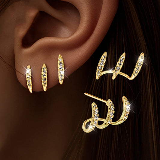 Elegant Three-Prong Rhinestone Earrings