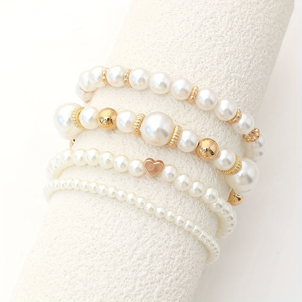 Elegant Heart Bracelet Set with Pearls