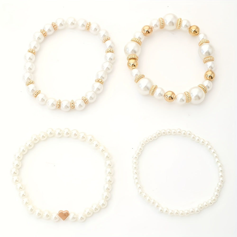 Elegant Heart Bracelet Set with Pearls