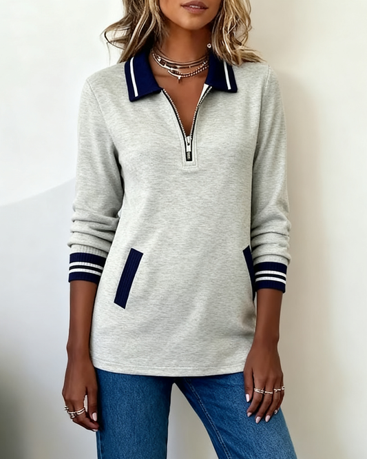 Loose Jumper With Lapel And Zip