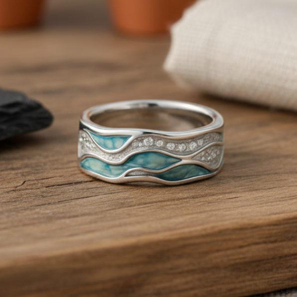 Silver Turquoise Wave Ring