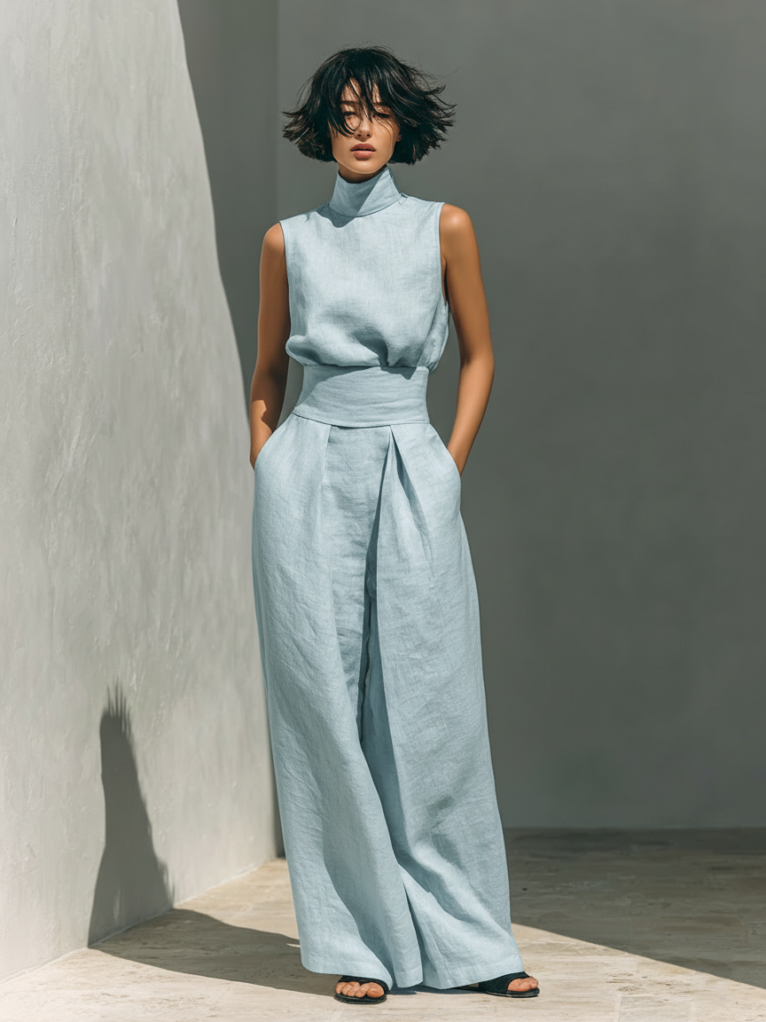 Marieta | Minimalist Tank Top and Wide-Leg Trousers Set