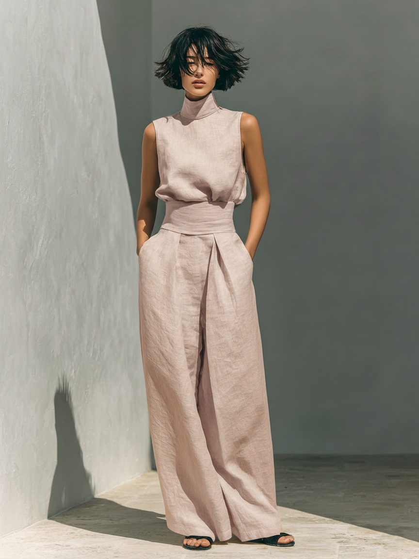 Marieta | Minimalist Tank Top and Wide-Leg Trousers Set