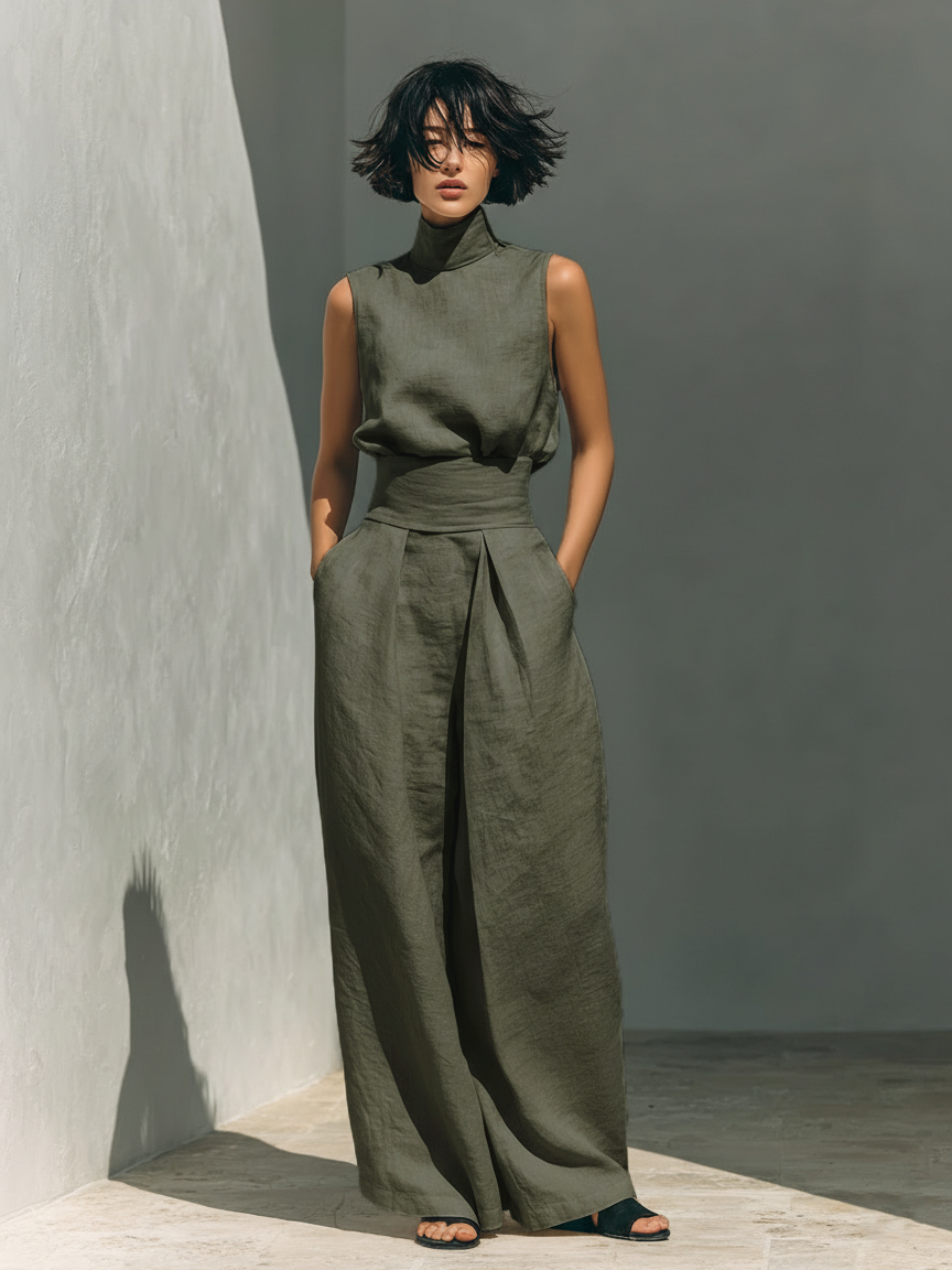 Marieta | Minimalist Tank Top and Wide-Leg Trousers Set