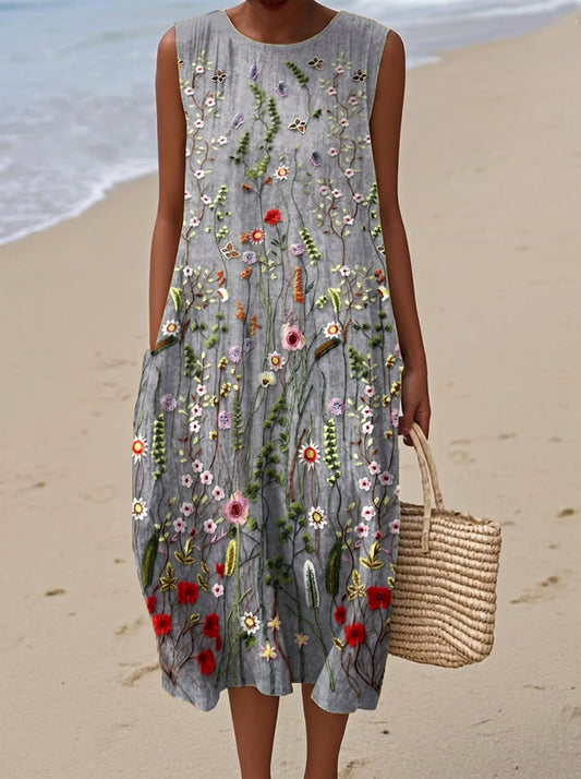 Annika | Vildblomma Grey Midi Dress