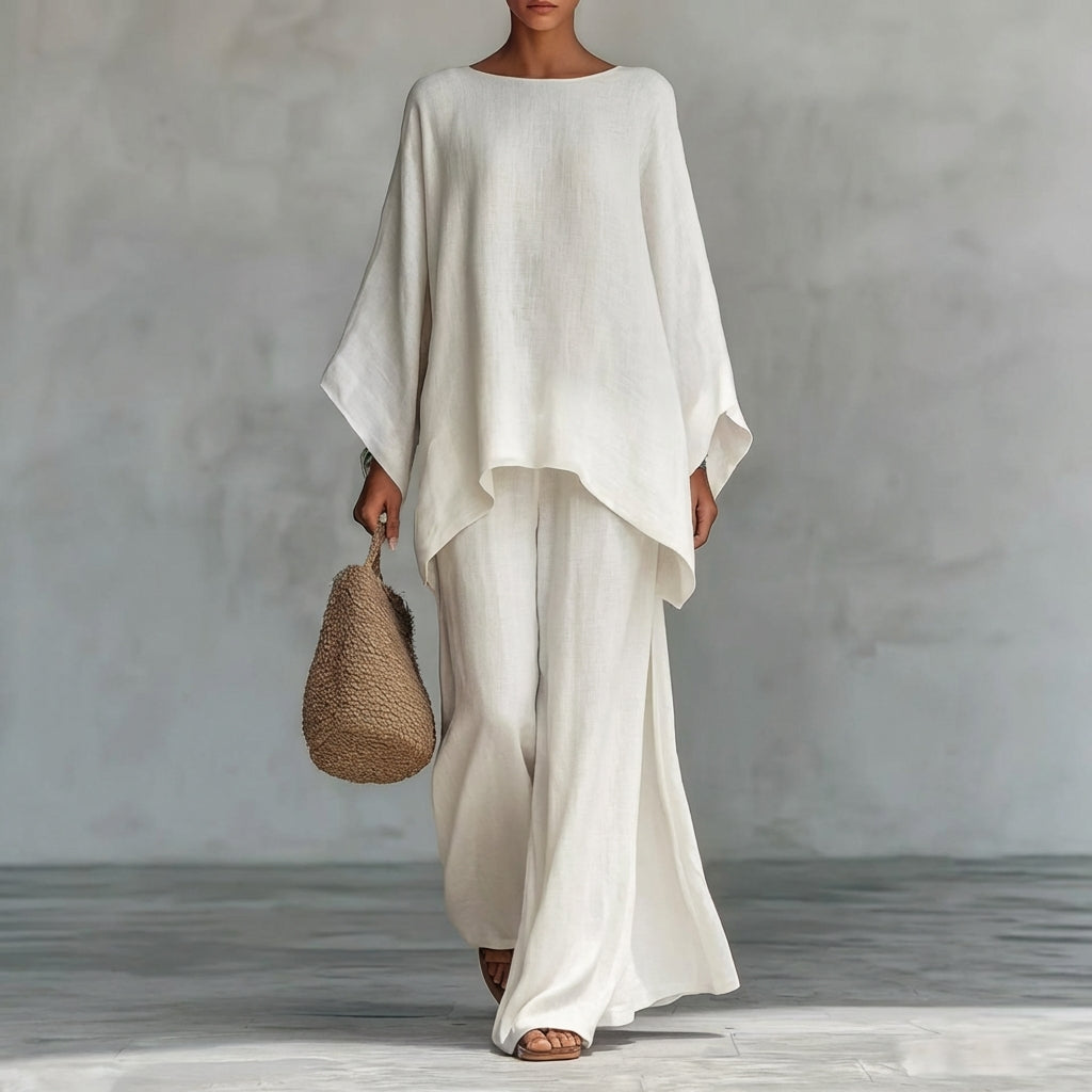 Cristina | Two-Piece Long-Sleeve Blouse and Wide-Leg Trousers Set