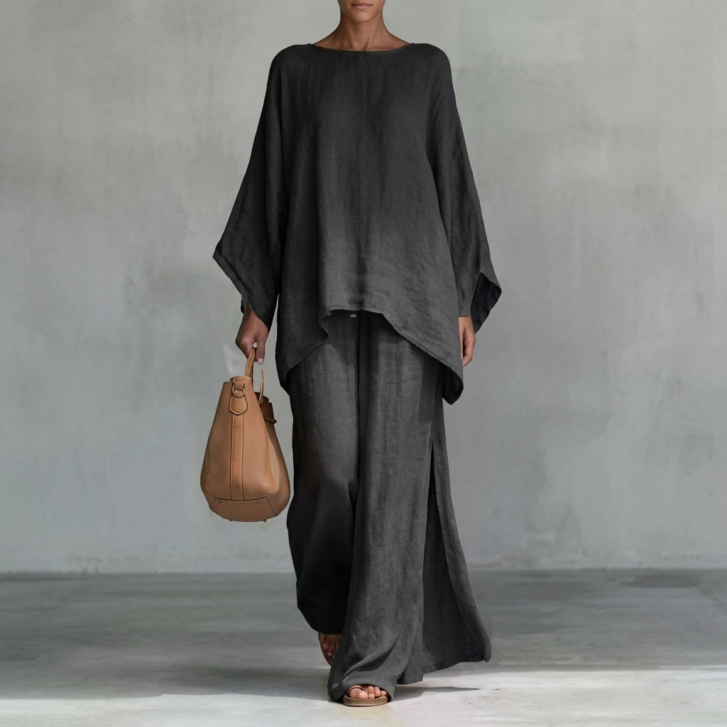 Cristina | Two-Piece Long-Sleeve Blouse and Wide-Leg Trousers Set