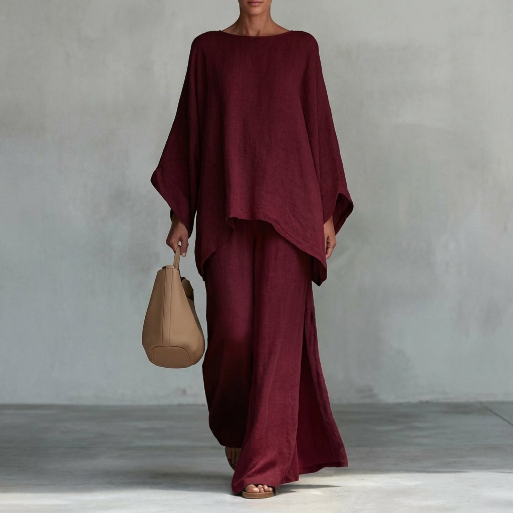Cristina | Two-Piece Long-Sleeve Blouse and Wide-Leg Trousers Set