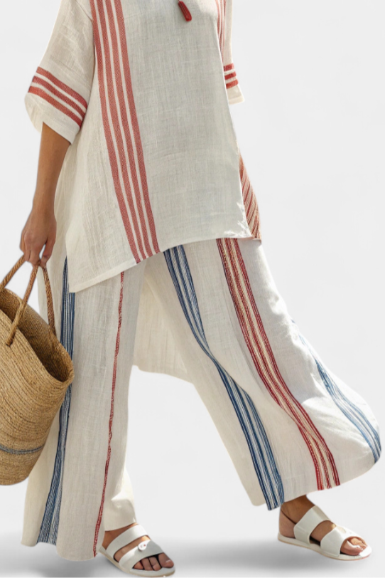 Ludovica | Sophisticated Multicolour Striped Blouse and Mediterranean Trousers Set