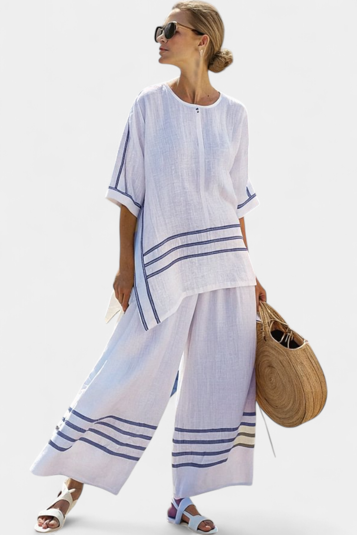 Vittorina | Sophisticated Asymmetric Striped Top and Bold Trousers Set